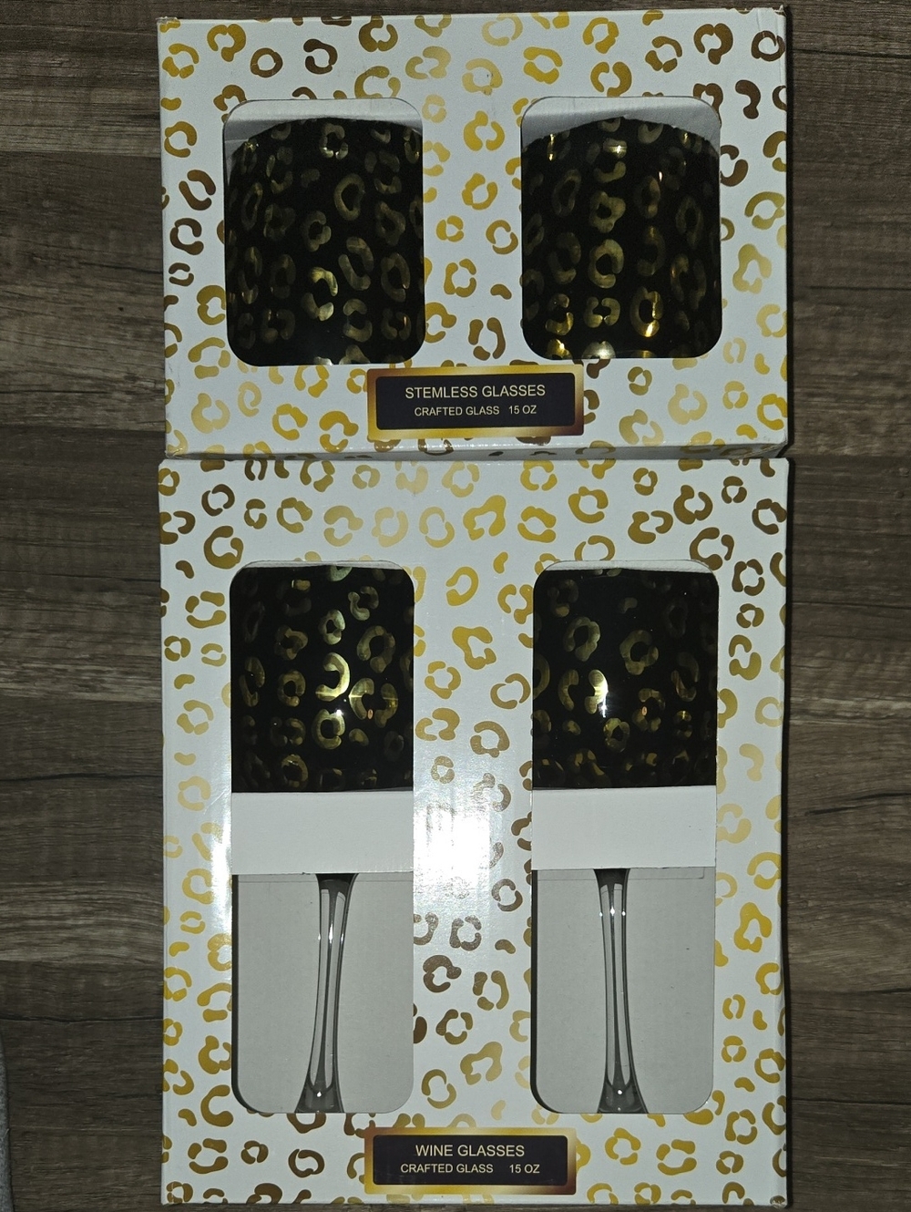 2 Sets of Leopard Print Glassware